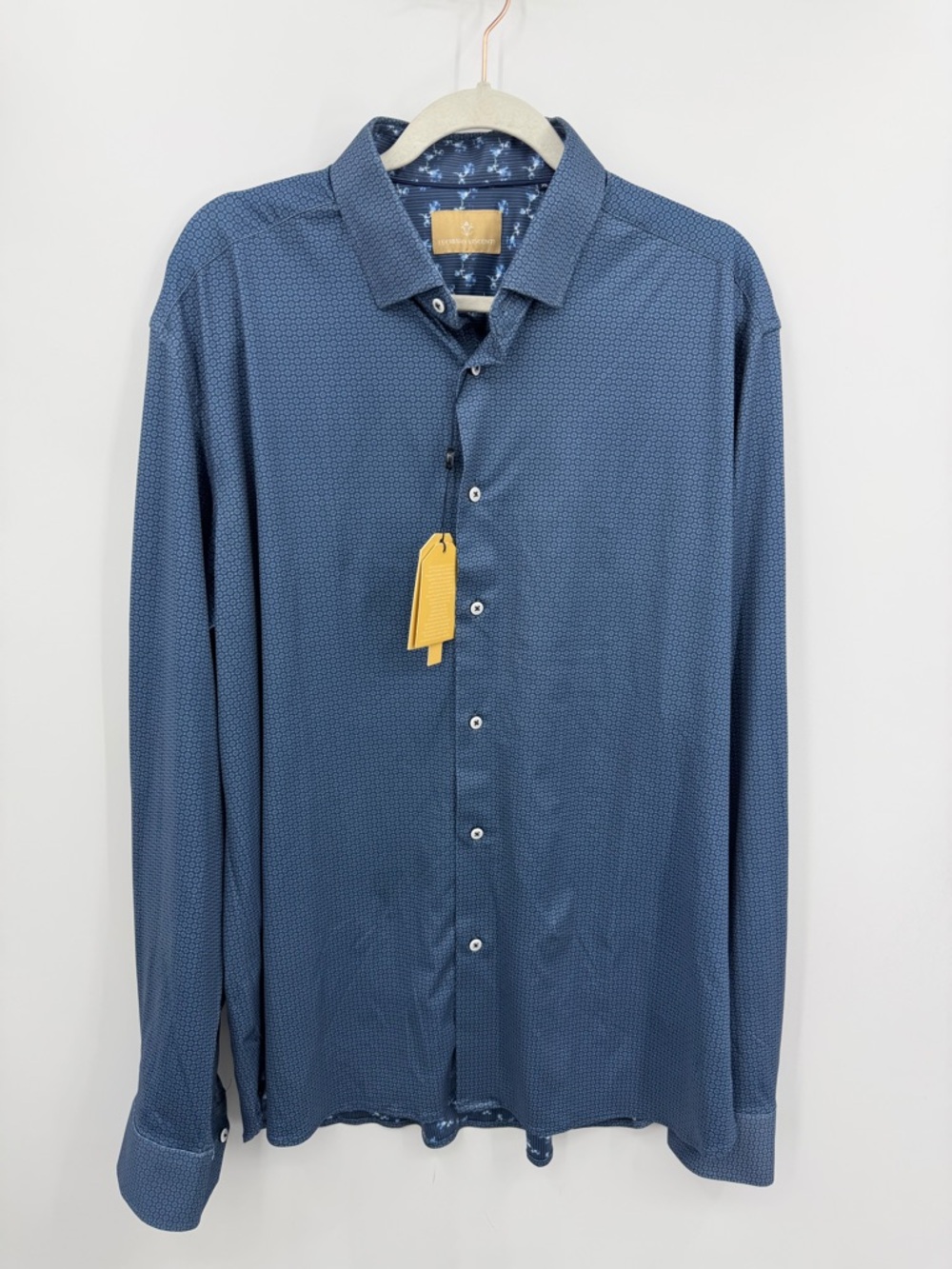 NWT Luchiano Visconti mens XL blue floral cool touch long sleeve button-up shirt